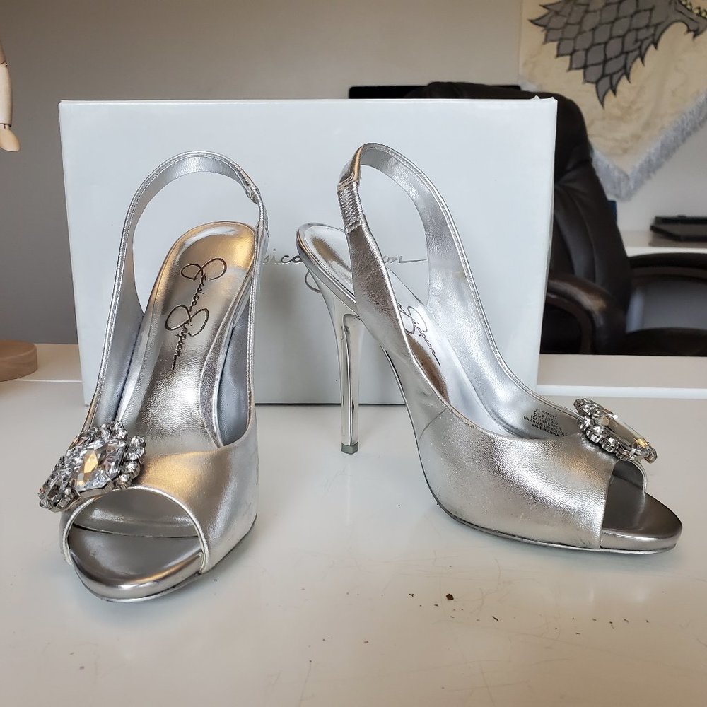 Jessica Simpson Peep Toe Slingback Pumps Silver